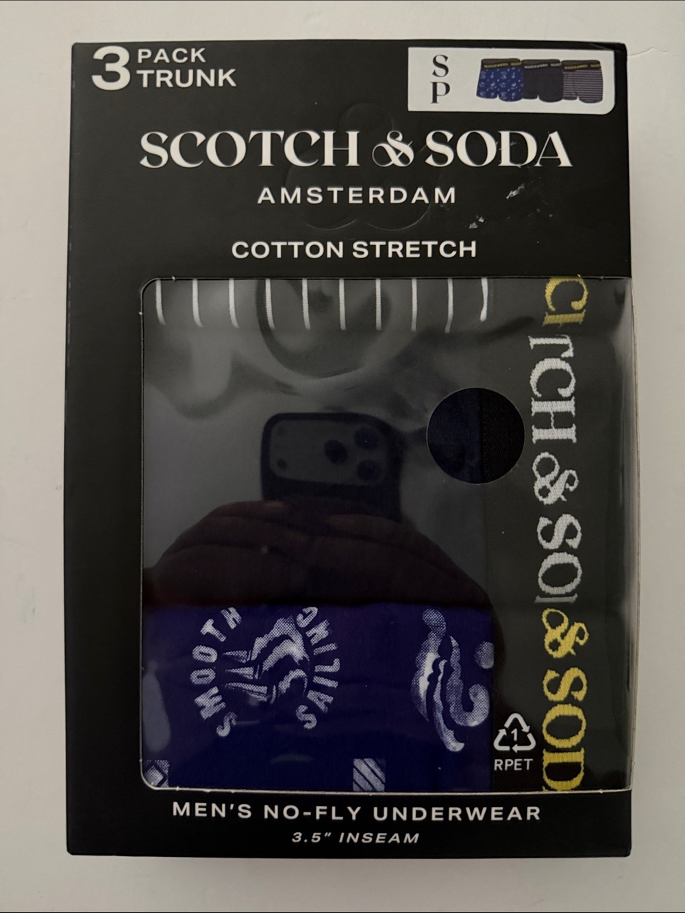 Scotch & Soda Men's Boxer Trunks in Navy & Yellow Accent (3-Pack)